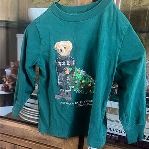 Ralph Lauren Teal Polo Bear Long Sleeve Christmas Tee